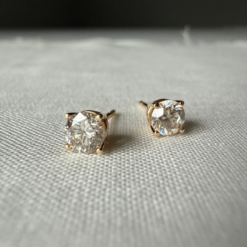 💎 1.00 CTW Natural Diamond Stud Earrings – 14K Solid Yellow Gold – La Pousette